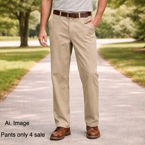 Orvis Khaki Chino Pants Men 36x34 fits 36x32 Straight Leg Flat Front Made in USA